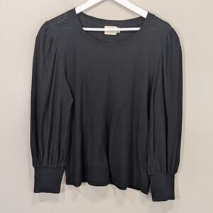 Nation LTD Loren Puff-Sleeve Tee Black 3/4 Sleeve Slub Cotton - Size L - Size L